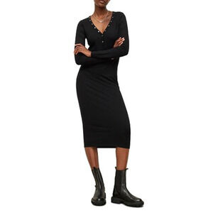 NWT All Saints Avi Snap V Neck Line Midi Black Shirt Dress US 2 / US 4 NEW $168